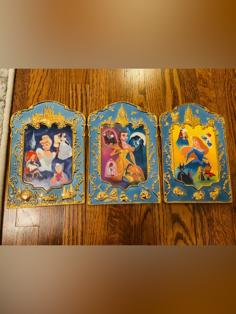 Disney princess Set of Three numbered Blue and Gold plates